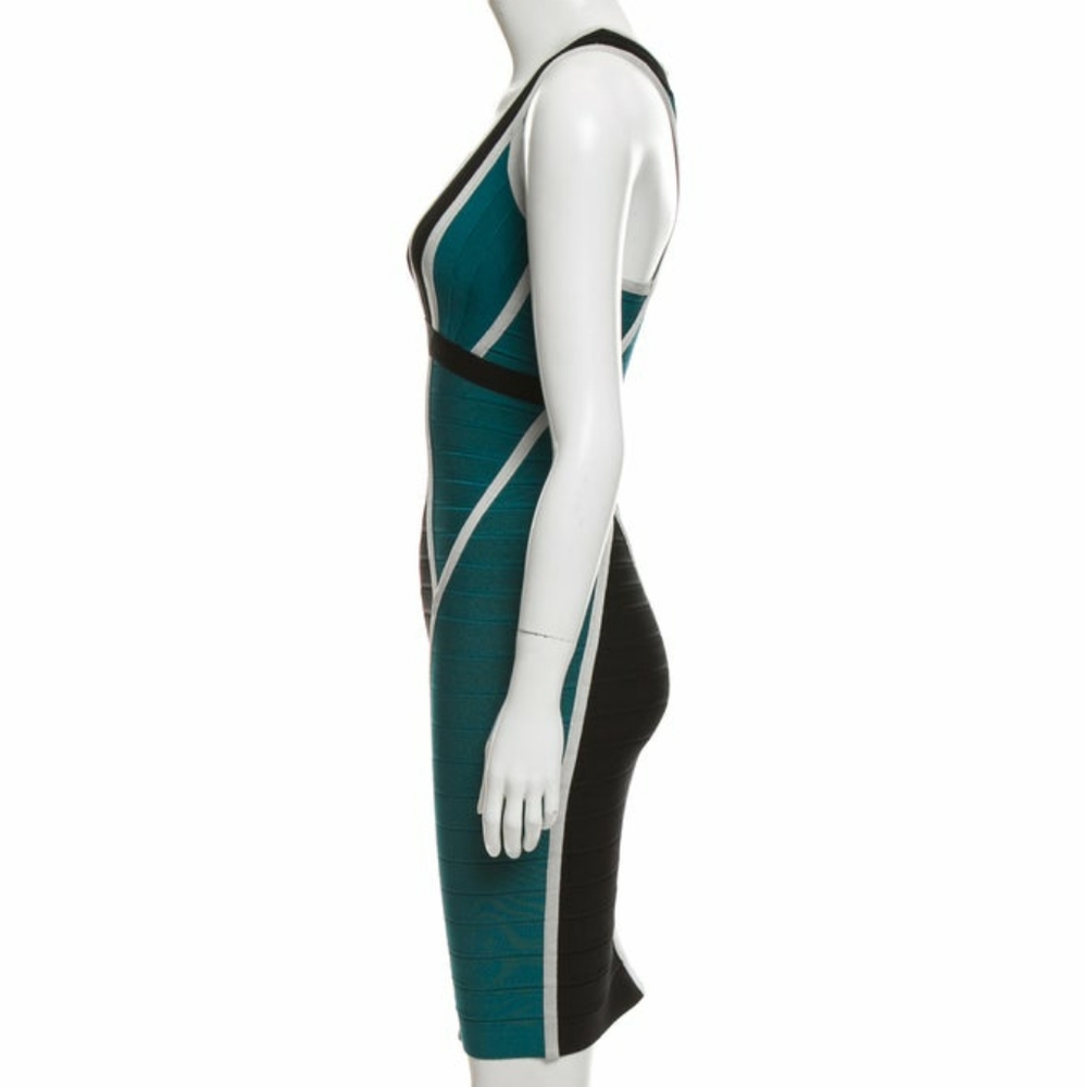 NEW Black Teal HERVE LEGER Eyvette Bandage Dress - Picture 4 of 8
